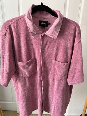 Stussy Dusty Pink Terry Button Down Camp Shirt